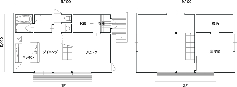 1階、2階の空気と家族をつなげる、真ん中階段。