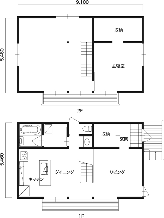 1階、2階の空気と家族をつなげる、真ん中階段。